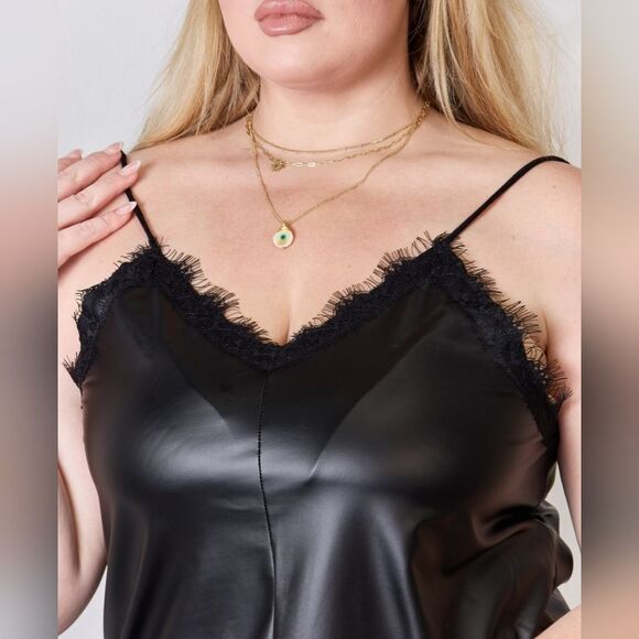 Heimish Faux Leather Lace Trim Cami in Black - Picture 2 of 9